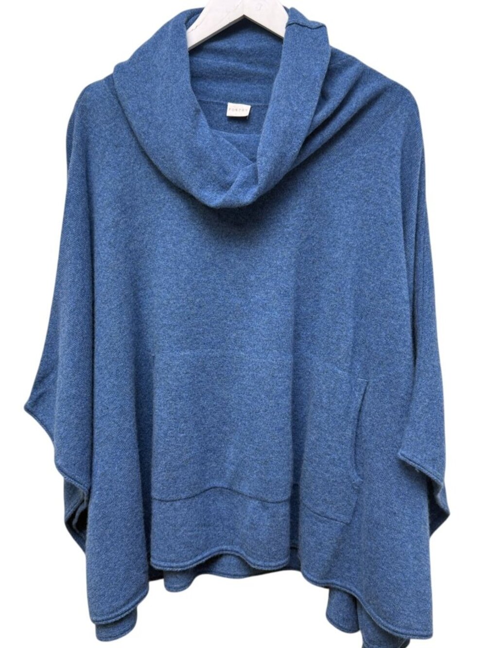 POETRY Poncho Sweater One Size Blue Cowl Neck Cashmere Wool Kangaroo Pocket